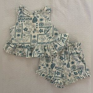 Disney Moana Blue and White Sleeveless Peplum and Ruffled Short Matching Set